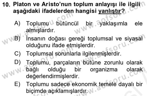 Davranış Bilimlerine Giriş Dersi Ara Sınavı Deneme Sınav Soruları 10. Soru