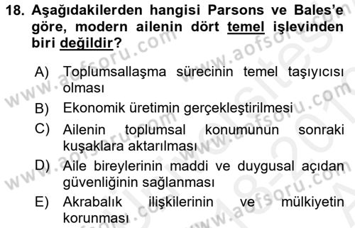 Davranış Bilimlerine Giriş Dersi 2018 - 2019 Yılı (Vize) Ara Sınav Soruları 18. Soru