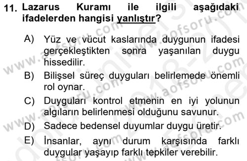Davranış Bilimlerine Giriş Dersi 2018 - 2019 Yılı (Final) Dönem Sonu Sınav Soruları 11. Soru