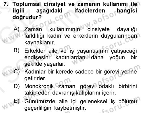 Davranış Bilimlerine Giriş Dersi 2018 - 2019 Yılı (Final) Dönem Sonu Sınav Soruları 7. Soru
