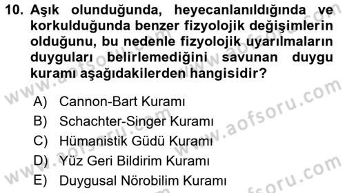 Davranış Bilimlerine Giriş Dersi 2019 - 2020 Yılı (Final) Dönem Sonu Sınav Soruları 10. Soru