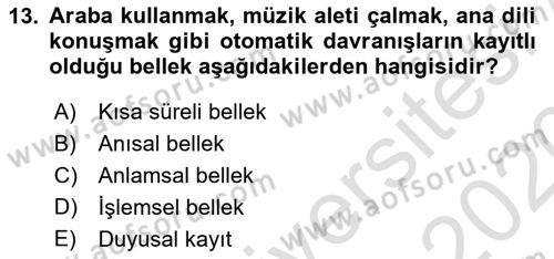 Davranış Bilimlerine Giriş Dersi 2019 - 2020 Yılı (Final) Dönem Sonu Sınav Soruları 13. Soru