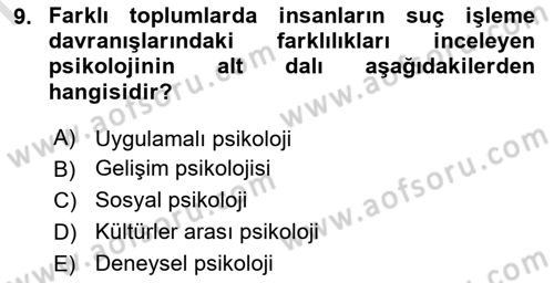 Davranış Bilimlerine Giriş Dersi 2019 - 2020 Yılı (Final) Dönem Sonu Sınav Soruları 9. Soru