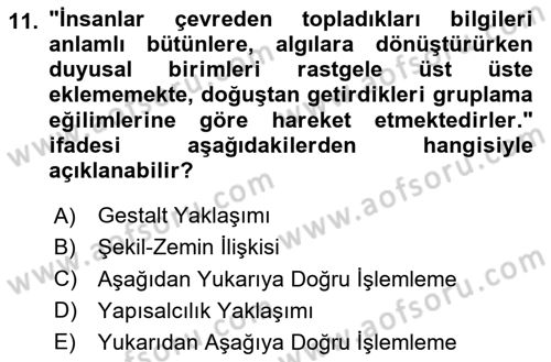 Davranış Bilimlerine Giriş Dersi 2020 - 2021 Yılı Yaz Okulu Sınav Soruları 11. Soru