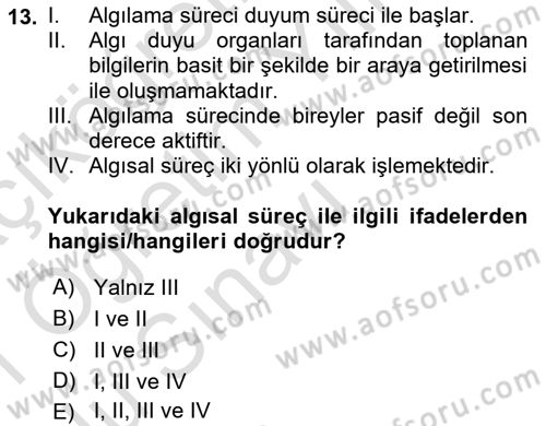 Davranış Bilimlerine Giriş Dersi 2020 - 2021 Yılı Yaz Okulu Sınav Soruları 13. Soru