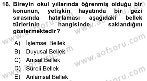 Davranış Bilimlerine Giriş Dersi 2020 - 2021 Yılı Yaz Okulu Sınav Soruları 16. Soru