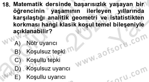 Davranış Bilimlerine Giriş Dersi 2020 - 2021 Yılı Yaz Okulu Sınav Soruları 18. Soru