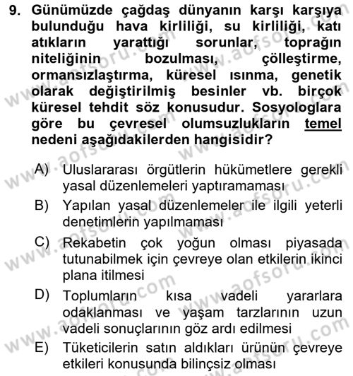Davranış Bilimlerine Giriş Dersi 2020 - 2021 Yılı Yaz Okulu Sınav Soruları 9. Soru