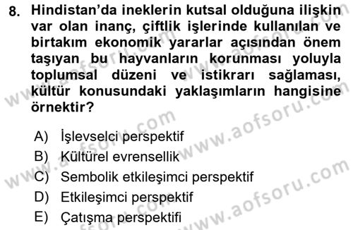 Davranış Bilimlerine Giriş Dersi 2021 - 2022 Yılı (Vize) Ara Sınav Soruları 8. Soru
