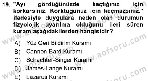 Davranış Bilimlerine Giriş Dersi 2021 - 2022 Yılı Yaz Okulu Sınav Soruları 19. Soru