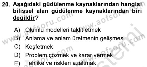 Davranış Bilimlerine Giriş Dersi 2021 - 2022 Yılı Yaz Okulu Sınav Soruları 20. Soru