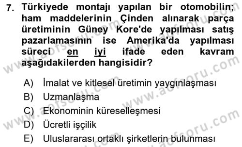 Davranış Bilimlerine Giriş Dersi 2021 - 2022 Yılı Yaz Okulu Sınav Soruları 7. Soru