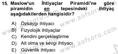 Davranış Bilimlerine Giriş Dersi 2022 - 2023 Yılı (Final) Dönem Sonu Sınav Soruları 15. Soru