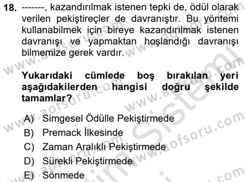 Davranış Bilimlerine Giriş Dersi 2022 - 2023 Yılı (Final) Dönem Sonu Sınav Soruları 18. Soru