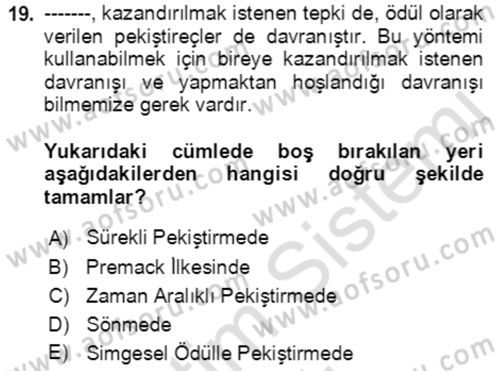 Davranış Bilimlerine Giriş Dersi 2022 - 2023 Yılı Yaz Okulu Sınav Soruları 19. Soru