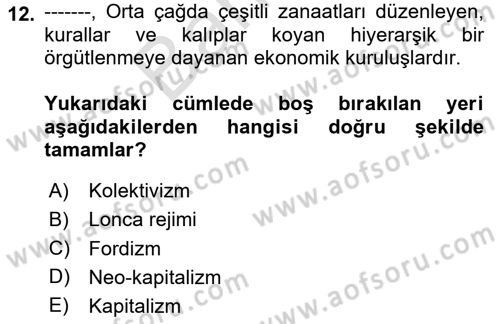 Davranış Bilimlerine Giriş Dersi 2023 - 2024 Yılı (Final) Dönem Sonu Sınav Soruları 12. Soru
