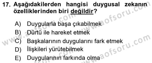 Davranış Bilimlerine Giriş Dersi 2023 - 2024 Yılı (Final) Dönem Sonu Sınav Soruları 17. Soru