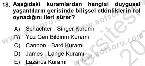 Davranış Bilimlerine Giriş Dersi 2023 - 2024 Yılı (Final) Dönem Sonu Sınav Soruları 18. Soru