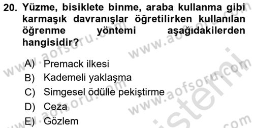 Davranış Bilimlerine Giriş Dersi 2023 - 2024 Yılı (Final) Dönem Sonu Sınav Soruları 20. Soru