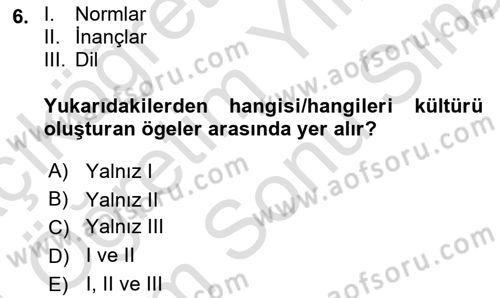 Davranış Bilimlerine Giriş Dersi 2023 - 2024 Yılı (Final) Dönem Sonu Sınav Soruları 6. Soru