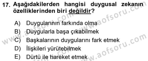Davranış Bilimlerine Giriş Dersi 2023 - 2024 Yılı Yaz Okulu Sınav Soruları 17. Soru