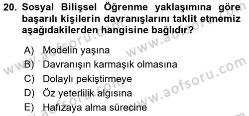 Davranış Bilimlerine Giriş Dersi Yaz Okulu Sınavı Deneme Sınav Soruları 20. Soru