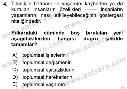 Davranış Bilimlerine Giriş Dersi 2023 - 2024 Yılı Yaz Okulu Sınav Soruları 4. Soru