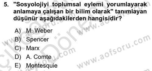 Davranış Bilimlerine Giriş Dersi Ara Sınavı Deneme Sınav Soruları 5. Soru