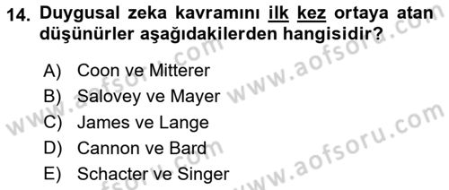 Davranış Bilimlerine Giriş Dersi 2024 - 2025 Yılı (Final) Dönem Sonu Sınav Soruları 14. Soru