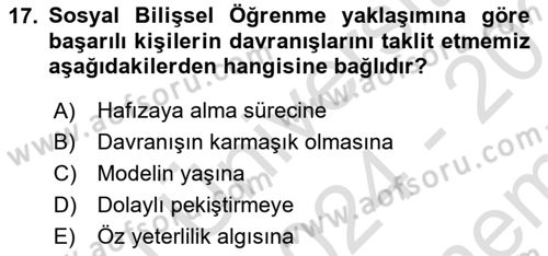 Davranış Bilimlerine Giriş Dersi 2024 - 2025 Yılı (Final) Dönem Sonu Sınav Soruları 17. Soru