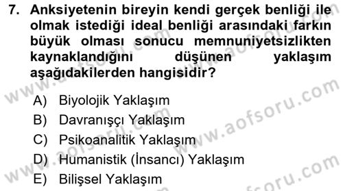 Davranış Bilimlerine Giriş Dersi 2024 - 2025 Yılı (Final) Dönem Sonu Sınav Soruları 7. Soru