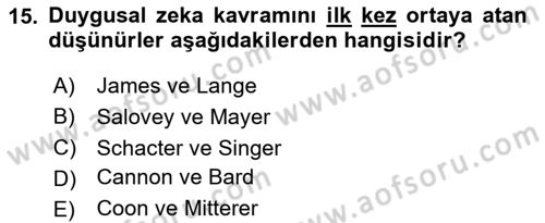 Davranış Bilimlerine Giriş Dersi 2024 - 2025 Yılı Yaz Okulu Sınav Soruları 15. Soru