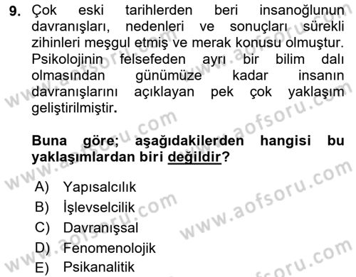 Davranış Bilimlerine Giriş Dersi 2024 - 2025 Yılı Yaz Okulu Sınav Soruları 9. Soru