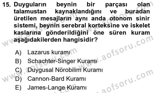 Davranış Bilimlerine Giriş Dersi 2025 - 2026 Yılı (Final) Dönem Sonu Sınav Soruları 15. Soru