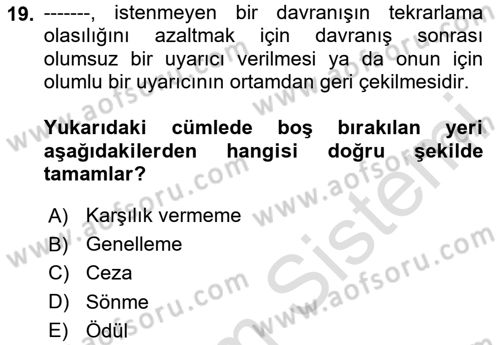 Davranış Bilimlerine Giriş Dersi 2025 - 2026 Yılı (Final) Dönem Sonu Sınav Soruları 19. Soru