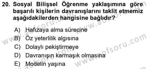 Davranış Bilimlerine Giriş Dersi 2025 - 2026 Yılı (Final) Dönem Sonu Sınav Soruları 20. Soru