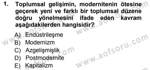 Toplumsal Değişme Kuramları Dersi Ara Sınavı Deneme Sınav Soruları 1. Soru