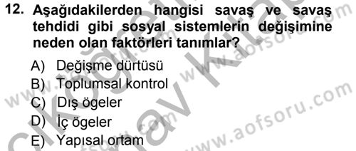 Toplumsal Değişme Kuramları Dersi Ara Sınavı Deneme Sınav Soruları 12. Soru