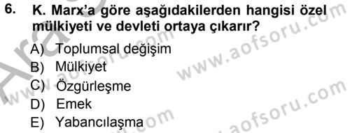 Toplumsal Değişme Kuramları Dersi Ara Sınavı Deneme Sınav Soruları 6. Soru