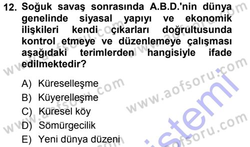 Toplumsal Değişme Kuramları Dersi 2012 - 2013 Yılı (Final) Dönem Sonu Sınav Soruları 12. Soru