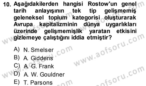 Toplumsal Değişme Kuramları Dersi 2013 - 2014 Yılı (Vize) Ara Sınavı 10. Soru