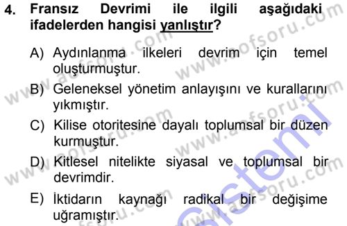 Toplumsal Değişme Kuramları Dersi 2013 - 2014 Yılı (Vize) Ara Sınavı 4. Soru