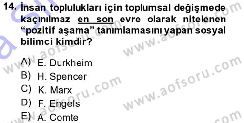 Toplumsal Değişme Kuramları Dersi 2014 - 2015 Yılı (Vize) Ara Sınav Soruları 14. Soru