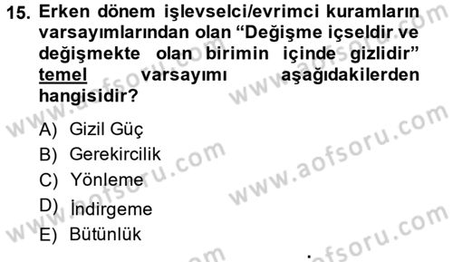 Toplumsal Değişme Kuramları Dersi Ara Sınavı Deneme Sınav Soruları 15. Soru