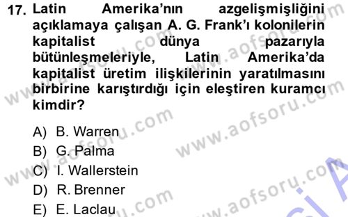 Toplumsal Değişme Kuramları Dersi Ara Sınavı Deneme Sınav Soruları 17. Soru