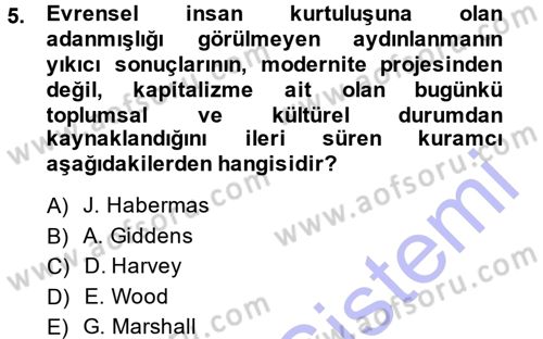 Toplumsal Değişme Kuramları Dersi Ara Sınavı Deneme Sınav Soruları 5. Soru