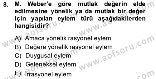 Toplumsal Değişme Kuramları Dersi 2014 - 2015 Yılı (Vize) Ara Sınav Soruları 8. Soru