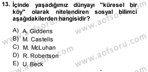 Toplumsal Değişme Kuramları Dersi 2014 - 2015 Yılı (Final) Dönem Sonu Sınav Soruları 13. Soru