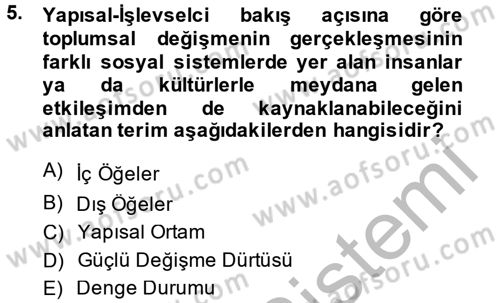 Toplumsal Değişme Kuramları Dersi 2014 - 2015 Yılı (Final) Dönem Sonu Sınav Soruları 5. Soru