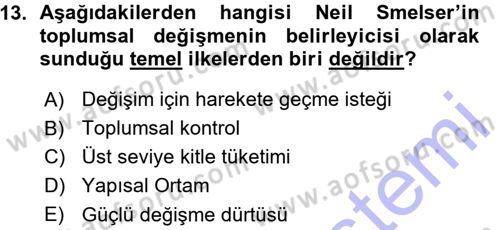 Toplumsal Değişme Kuramları Dersi 2015 - 2016 Yılı (Vize) Ara Sınav Soruları 13. Soru